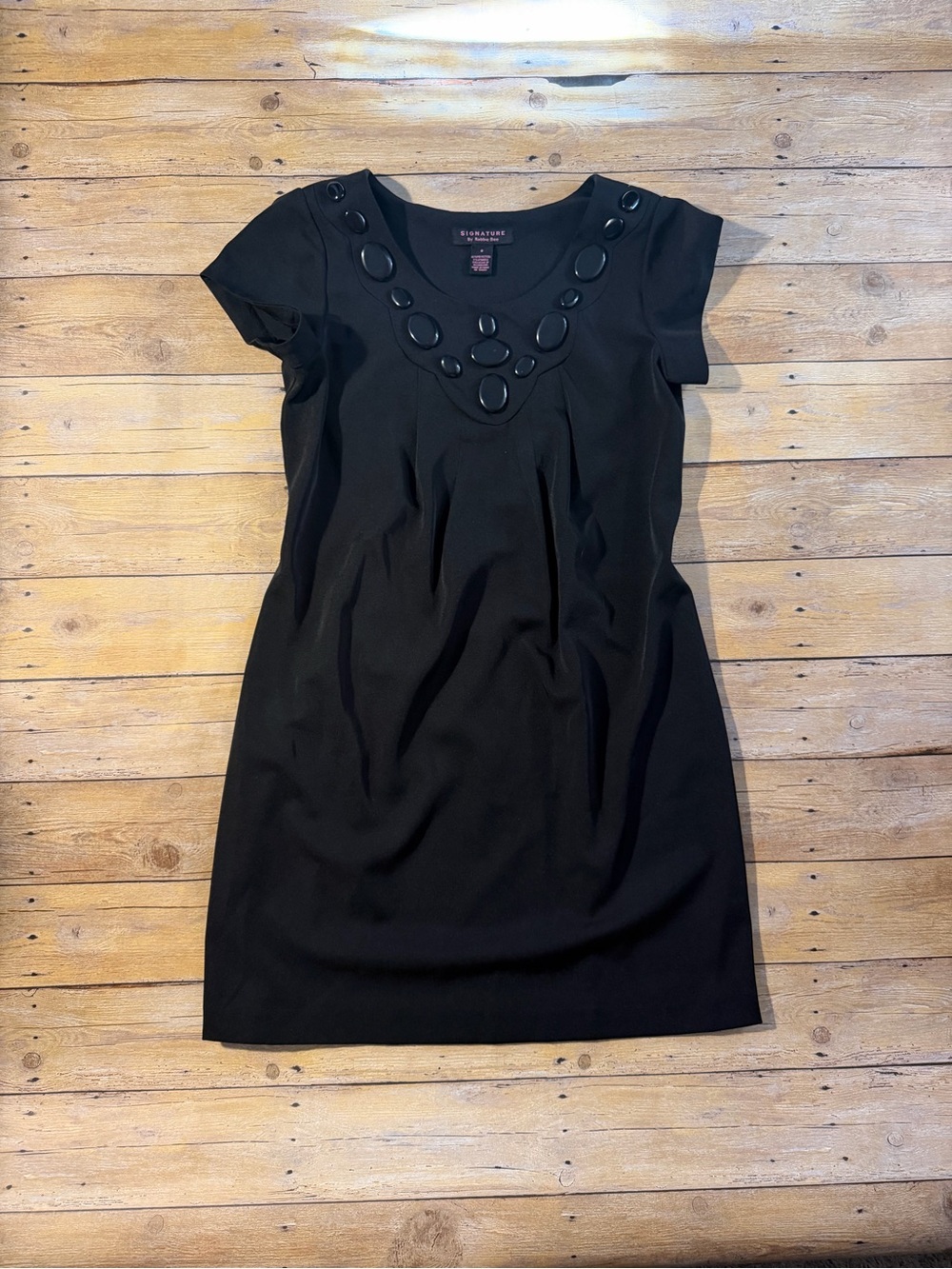 Robbie Bee Black Mini Dress with Decorative Neck Accents